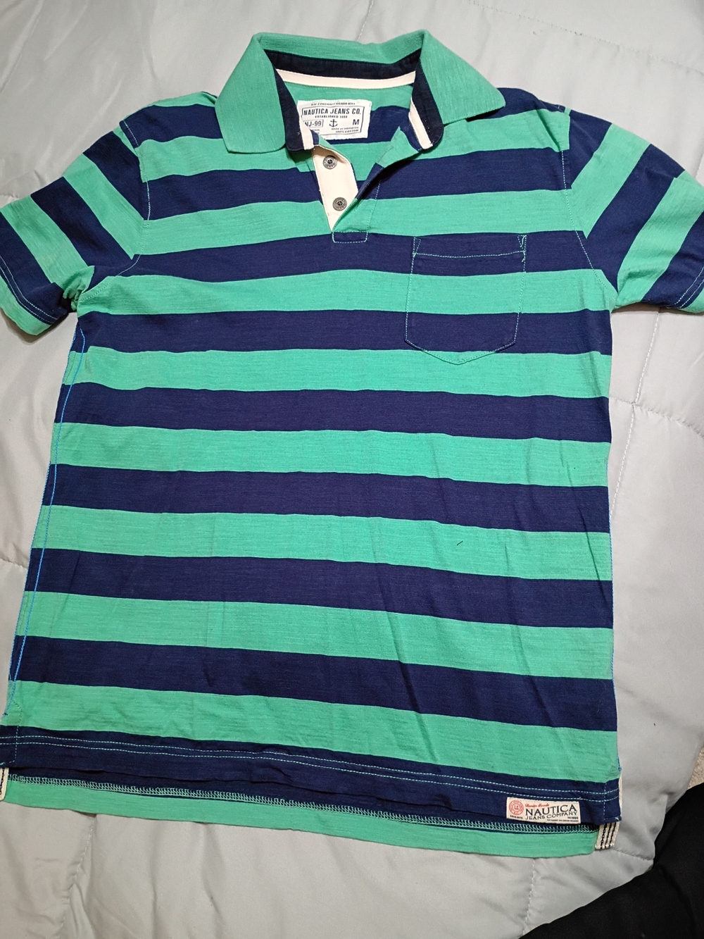 Nautica Men's Green & Navy Stripe Polo Style Shirt